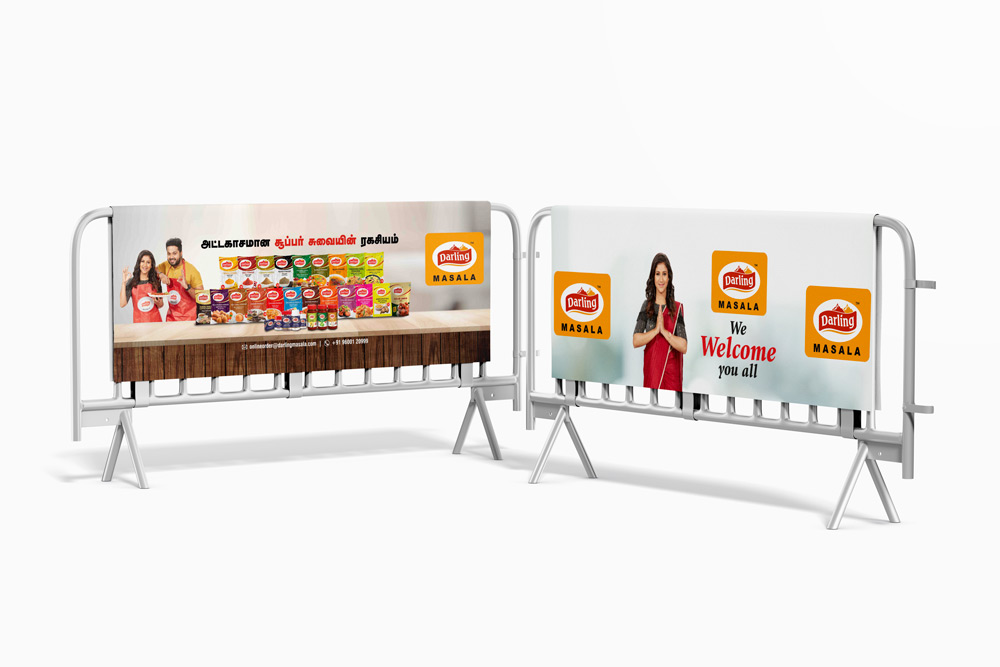 Darling Masala_Barricade Design_steel fence barrier with posters mockup_barricade_police barricade_